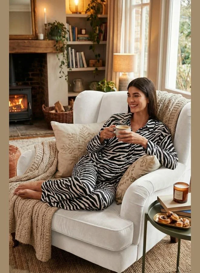 Lela Lela Patterned Relaxed Fit Wide Leg Summer Pajama Set for Women PAJAMAS SET 6110014