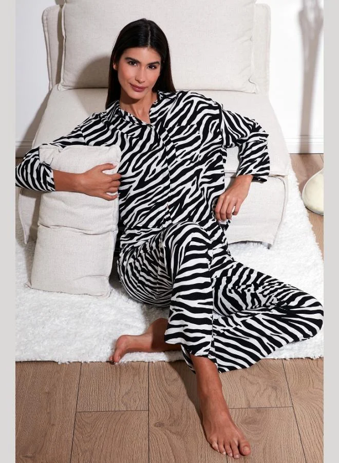 Lela Lela Patterned Relaxed Fit Wide Leg Summer Pajama Set for Women PAJAMAS SET 6110014