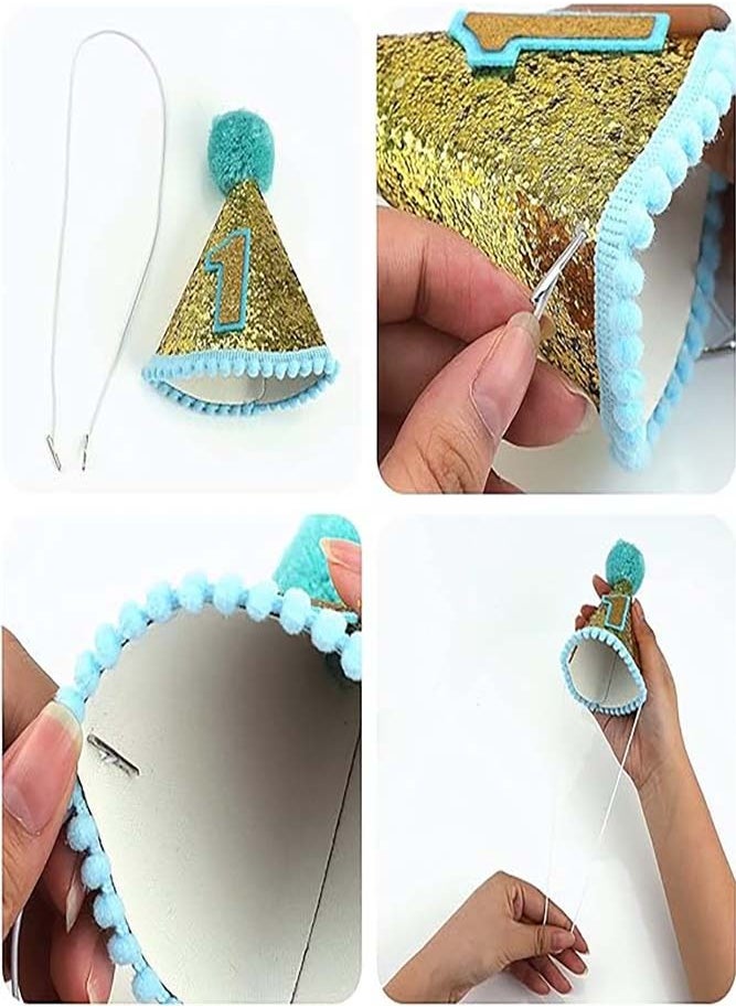 Erweicet Baby 1st Birthday Hat with Adjustable Headband, Birthday Decoration Celebration Cone Hats, Party Supplies for Newborn  - Image 4