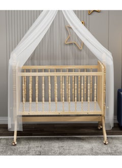 Everything For Kids Wooden Cradle with Detachable Mosquito Net Swing with Lock and Wheels 90x45cm  - Image 2