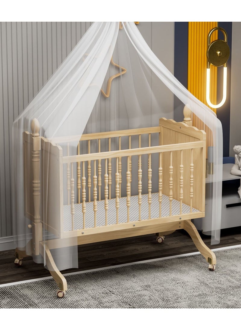 Everything For Kids - Wooden Cradle with Detachable Mosquito Net Swing with Lock and Wheels 90x45cm - Image 1