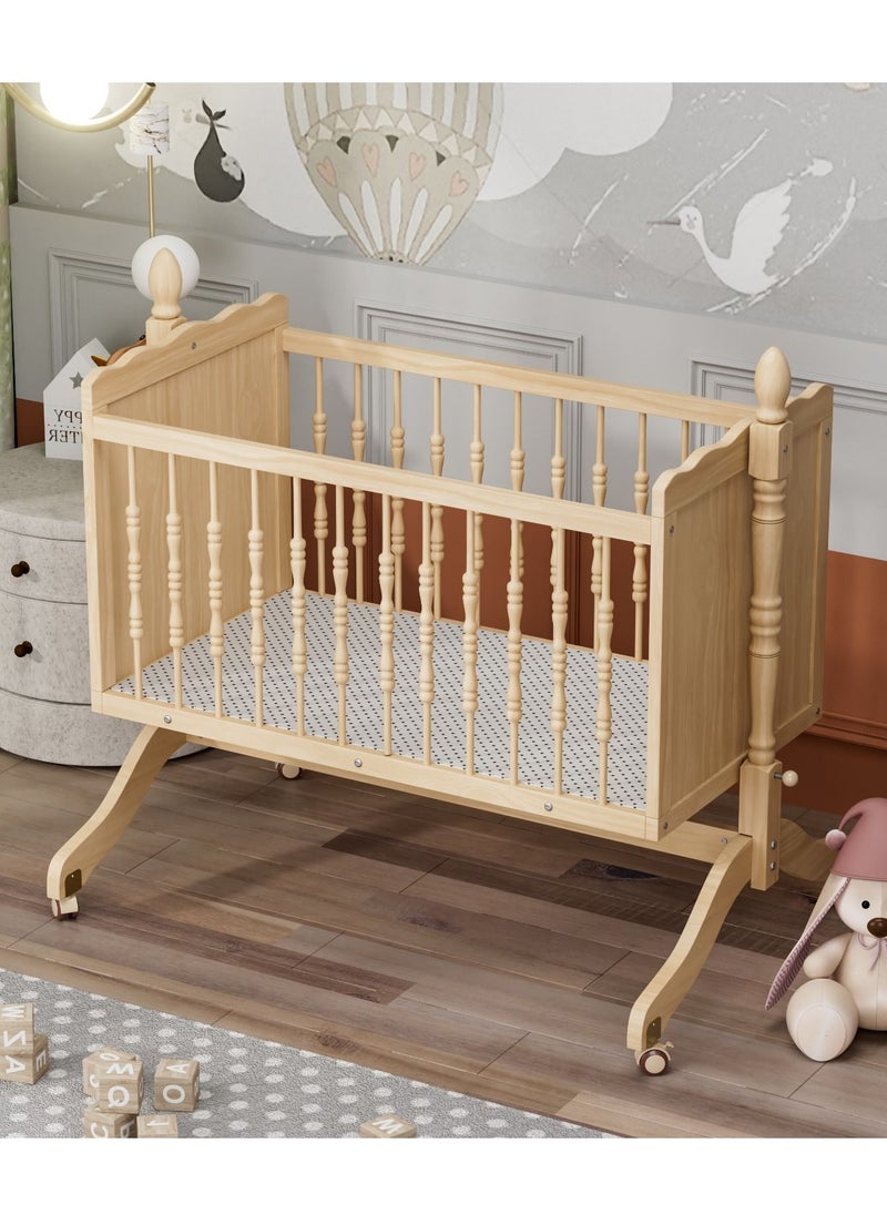 Everything For Kids - Wooden Cradle with Detachable Mosquito Net Swing with Lock and Wheels 90x45cm - Image 1