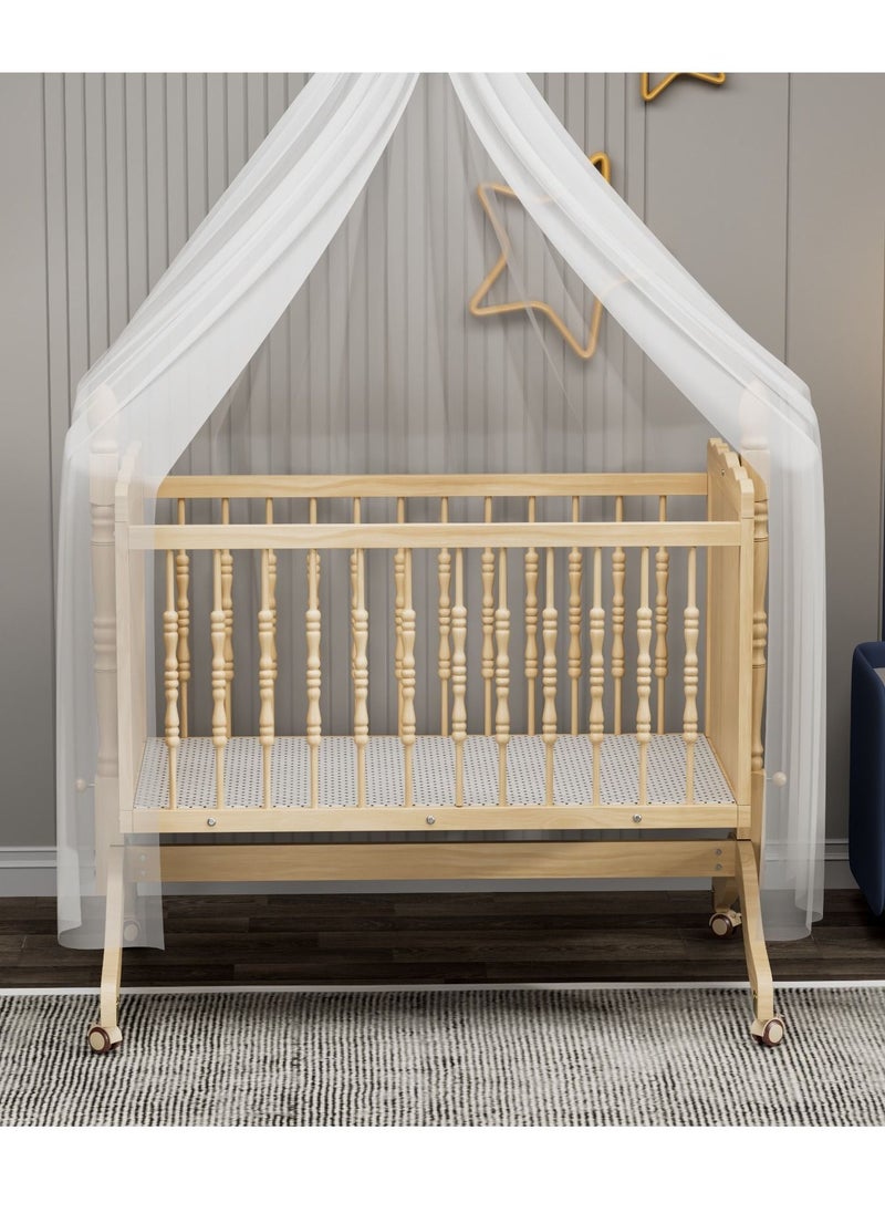Everything For Kids - Wooden Cradle with Detachable Mosquito Net Swing with Lock and Wheels 90x45cm - Image 1