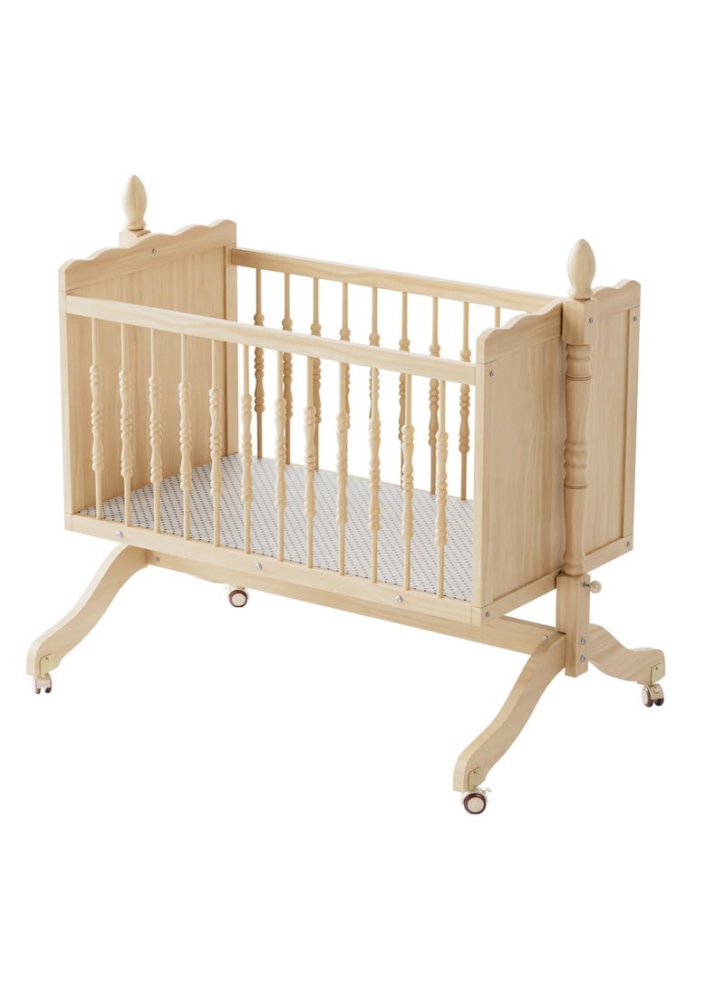 Everything For Kids - Wooden Cradle with Detachable Mosquito Net Swing with Lock and Wheels 90x45cm - Image 1