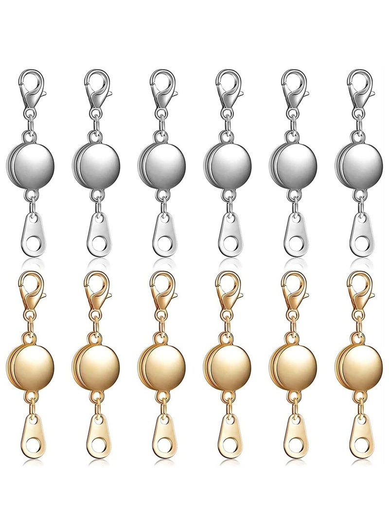 12 Pieces Locking Magnetic Jewelry Clasp Gold and Silver Round Necklace Clasp Closures Bracelet Extender for Jewelry Making, Size Fits Most Necklaces and Bracelets