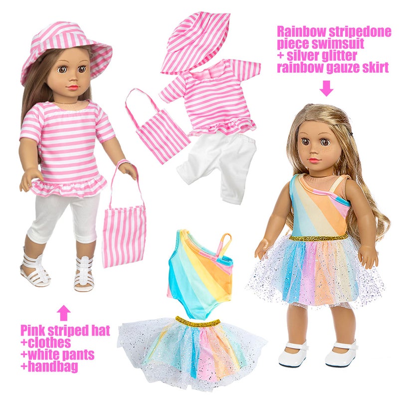iBayda 18 Inch Doll Fashion Clothes - 10 Sets Include Outfits, Mermaid Dress, Bikini, Hats & Handbags Accessories (Doll Not Included) - Image 5