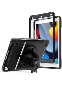 Jetech Case for iPad 10.2-Inch (9th/8th/7th Generation, 2021/2020/2019) with Built-in Screen Protector, Protective Shockproof Rugged Tablet Cover, 360° Rotating Hand Strap Stand (Black)  - Image 1