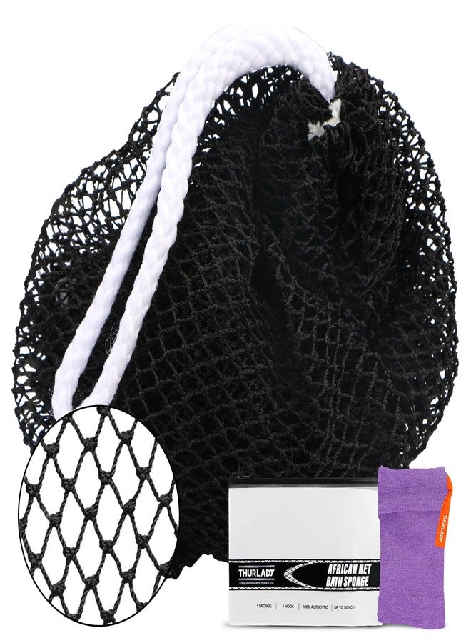 THURLADY 1 African Exfoliating Net Sponge & 1 Soap Saver Bag, Black - Image 1