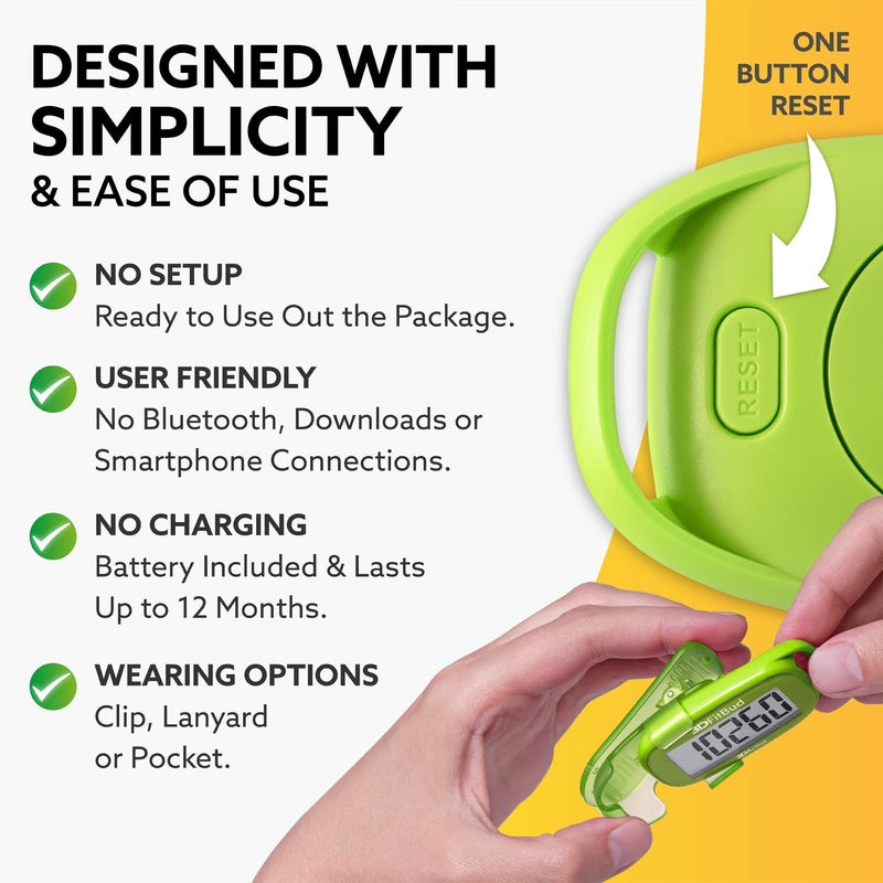3DActive 3DFitBud Simple Step Counter Walking 3D Pedometer by 3DActive with Clip, Lanyard Accurate Step Tracker Large Display, Easy to Use for Kids Men Women Adult Seniors Daily Step Tracking - A420S - Green - Image 3
