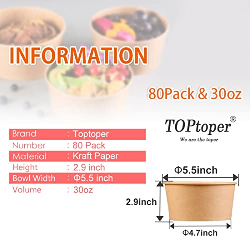 TOPtoper 80 Pcs 30 Oz Large Paper Bowls【WITHOUT LIDS】 Disposable Soup Bowls Bulk Plastic Free Party Supplies for Hot/Cold Food, Soup (30 OZ) - Image 5
