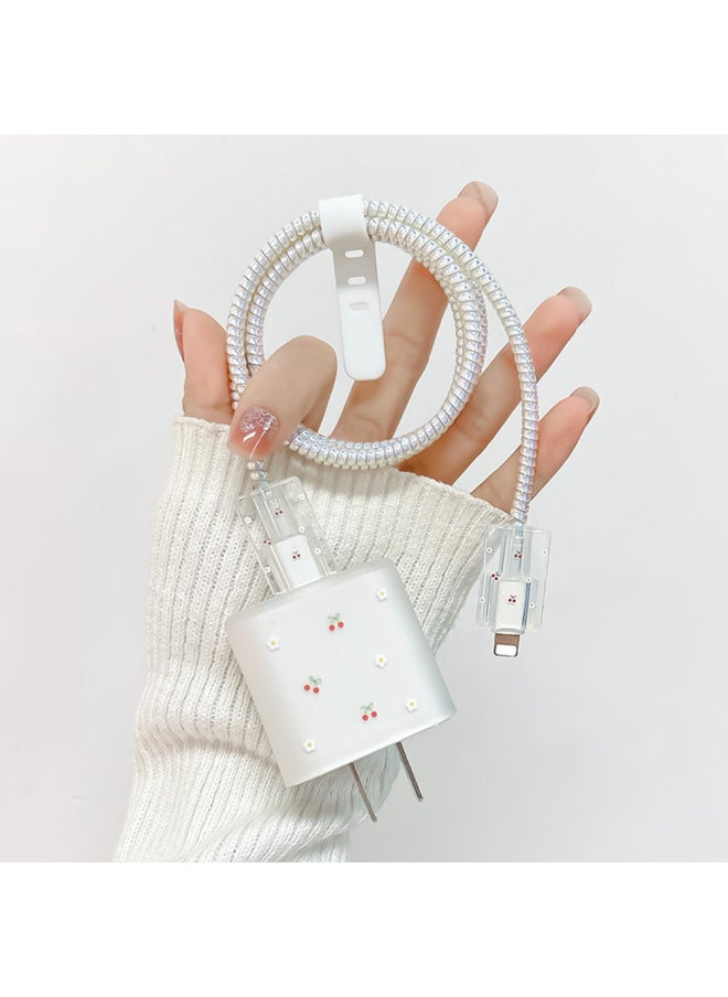 Generic - Frosted For Apple 20w/18w Charging Head Cover Data Line Protective Cover Bite Cherry Blossom-Color:Colorful Wave Smiley Face [five-piece Set-big Head 1-small Head 2-protective Rope 1-strap 1] - Image 1