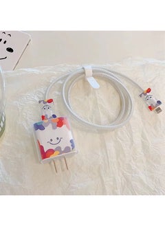 Frosted For Apple 20w/18w Charging Head Cover Data Line Protective Cover Bite Cherry Blossom-Color:Colorful Wave Smiley Face [five-piece Set-big Head 1-small Head 2-protective Rope 1-strap 1]