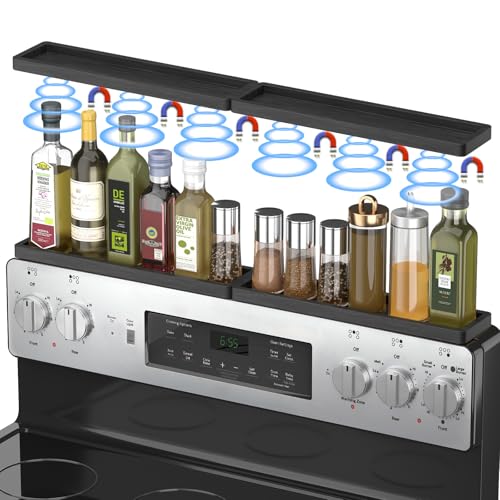 PEKER Magnetic Stove Top Shelf for 30" Stoves, Over Oven Shelf Above with Bamboo Spice Rack Organizer, Heat-Resistant, Space-Saving Solution for Kitchen Storage - Image 1