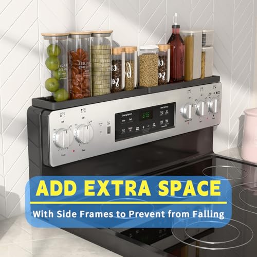 PEKER Magnetic Stove Top Shelf for 30" Stoves, Over Oven Shelf Above with Bamboo Spice Rack Organizer, Heat-Resistant, Space-Saving Solution for Kitchen Storage - Image 3