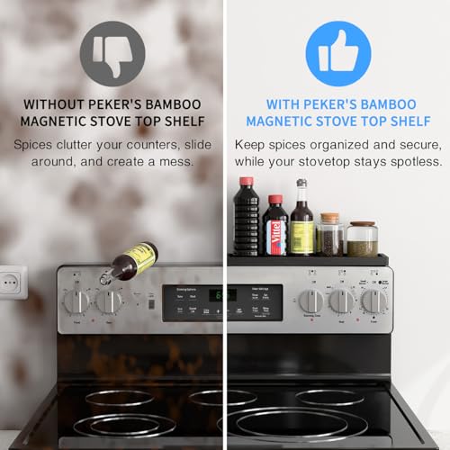 PEKER Magnetic Stove Top Shelf for 30" Stoves, Over Oven Shelf Above with Bamboo Spice Rack Organizer, Heat-Resistant, Space-Saving Solution for Kitchen Storage - Image 5