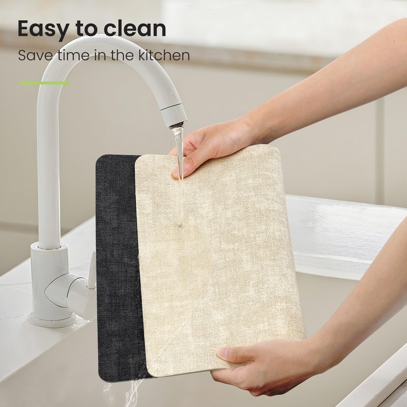 Fyvva Placemats Set of 6, Faux Leather Heat Resistant Wipeable Placemats, Dual Sided Waterproof Washable Table Mats with Coaster, Suitable for Kitchen, Dining, Table Decor (6, Black Beige) - Image 5