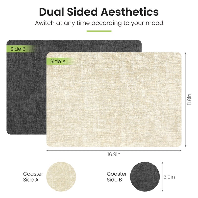 Fyvva Placemats Set of 6, Faux Leather Heat Resistant Wipeable Placemats, Dual Sided Waterproof Washable Table Mats with Coaster, Suitable for Kitchen, Dining, Table Decor (6, Black Beige) - Image 2