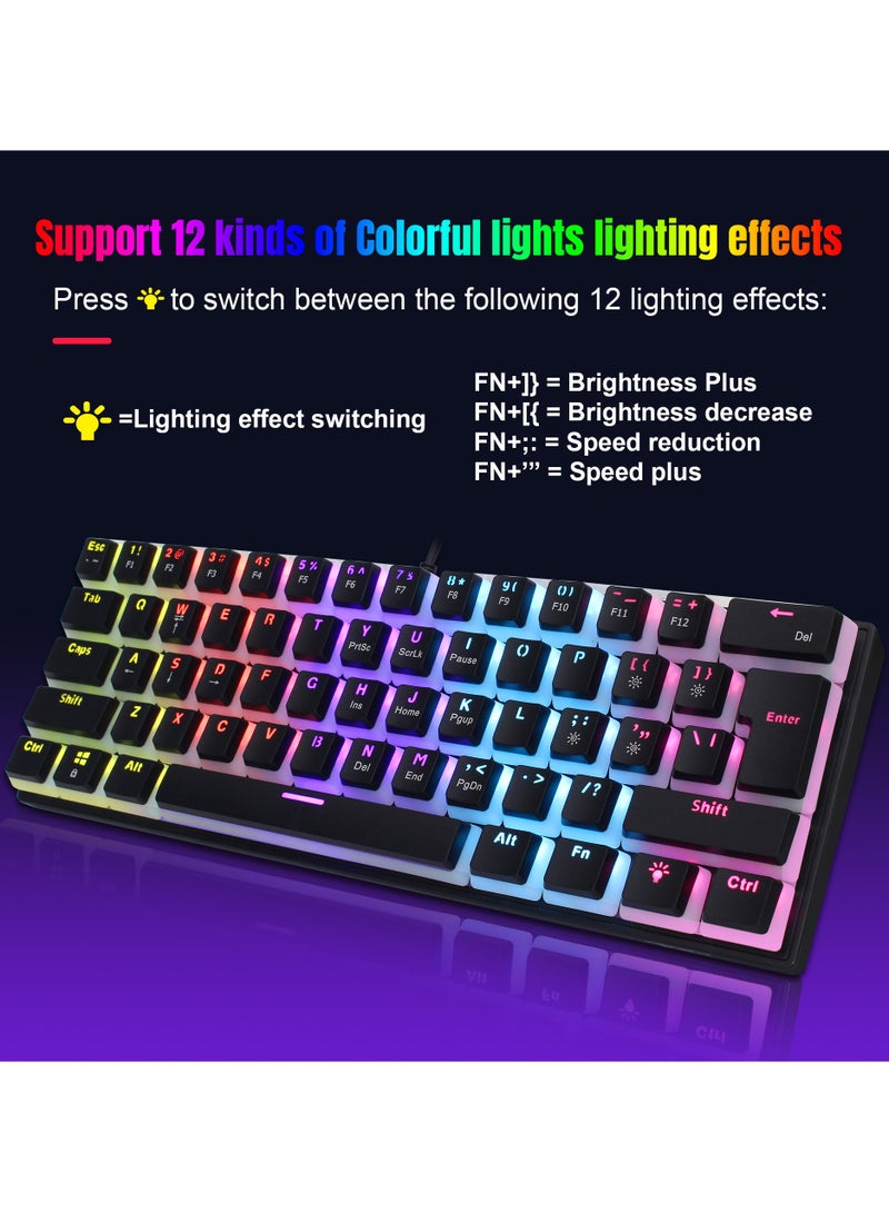 60% Wired Gaming Mechanical Keyboard, Pudding Keycaps with Translucent Layer,RGB Ultra-Compact Mini Keyboard, Waterproof Small 61 Keys Keyboard for Office/Gaming Win/Mac/Linux OS Black - Image 5