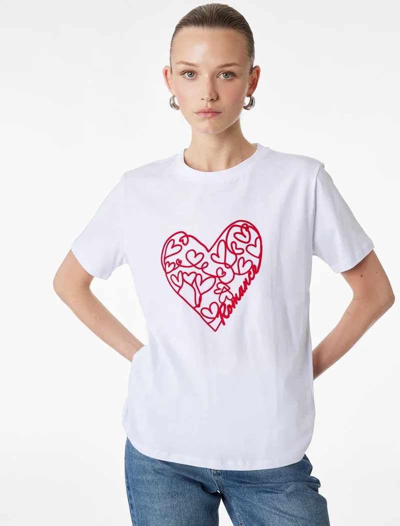 كوتون Heart Printed T-Shirt