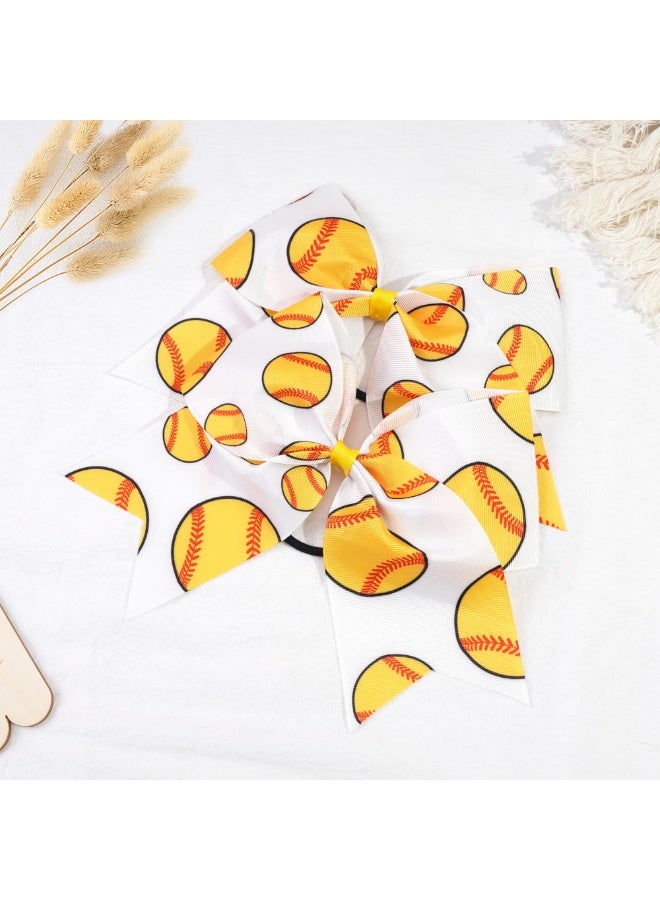 2Pcs 9 Inch Large Cheer Bows, Yellow Baseball Football Hair Ties Ponytail Holder for Girls Cheerleader Women - Image 5