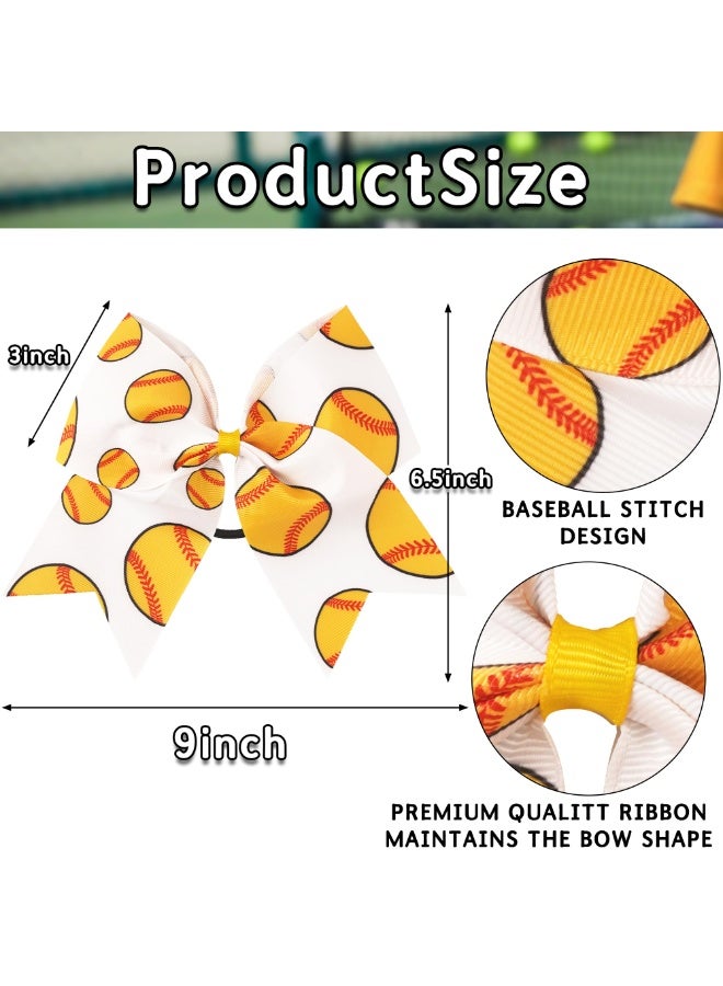 2Pcs 9 Inch Large Cheer Bows, Yellow Baseball Football Hair Ties Ponytail Holder for Girls Cheerleader Women - Image 2