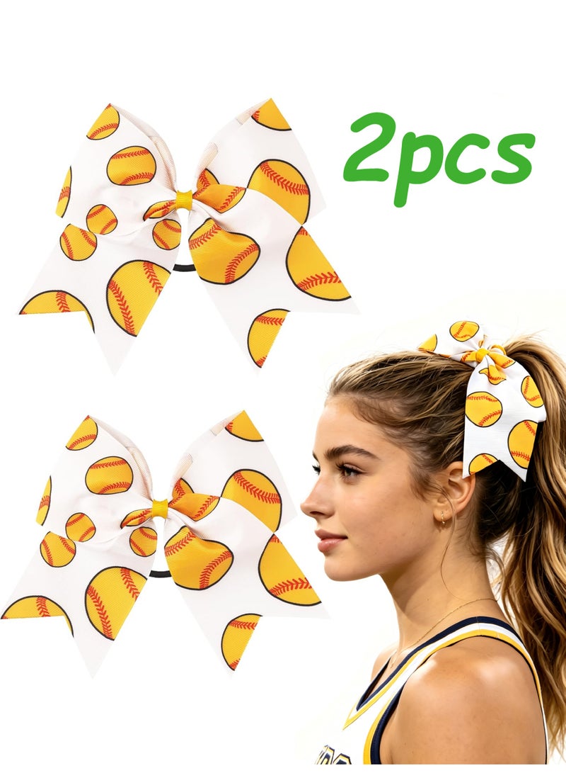 2Pcs 9 Inch Large Cheer Bows, Yellow Baseball Football Hair Ties Ponytail Holder for Girls Cheerleader Women - Image 1