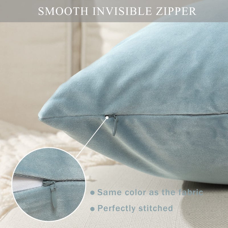 Stellhome أغطية وسائد مربعة من مخمل ستيل هوم فائق النعومة للسرير والأريكة والمقعد، 18 × 18 بوصة (45 سم)، أزرق فضي، عبوة من 2 - Image 3