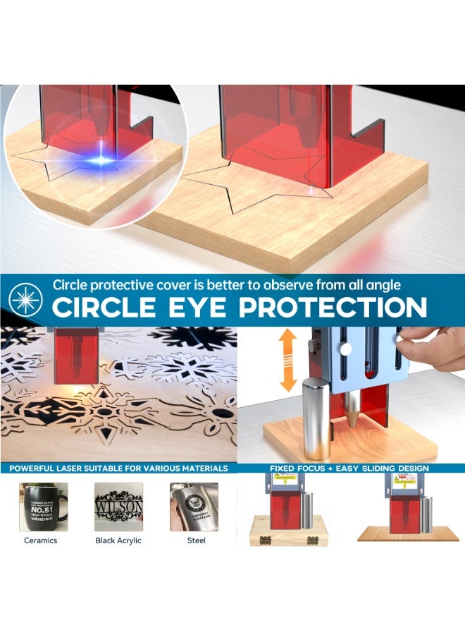سكلبفون حفار ليزر 10 وات، ماكينة ليزر عالية الدقة 0.06 ملم، طابعة ليزر لجلد الأكريليك المعدني الخشبي، منطقة عمل 400 × 410 ملم (10 وات) - Image 4