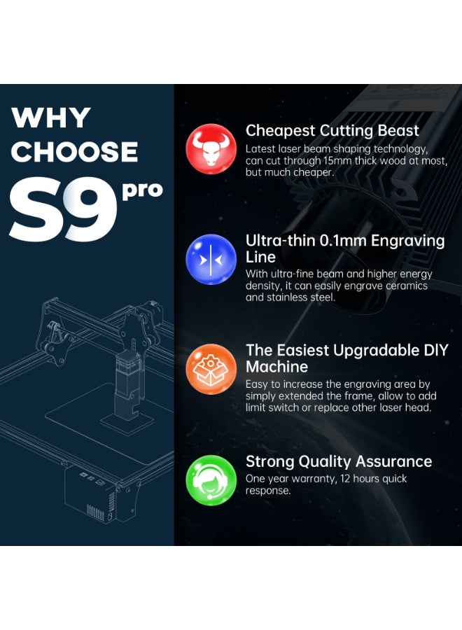 سكلبفون حفار ليزر 10 وات، ماكينة ليزر عالية الدقة 0.06 ملم، طابعة ليزر لجلد الأكريليك المعدني الخشبي، منطقة عمل 400 × 410 ملم (10 وات) - Image 5