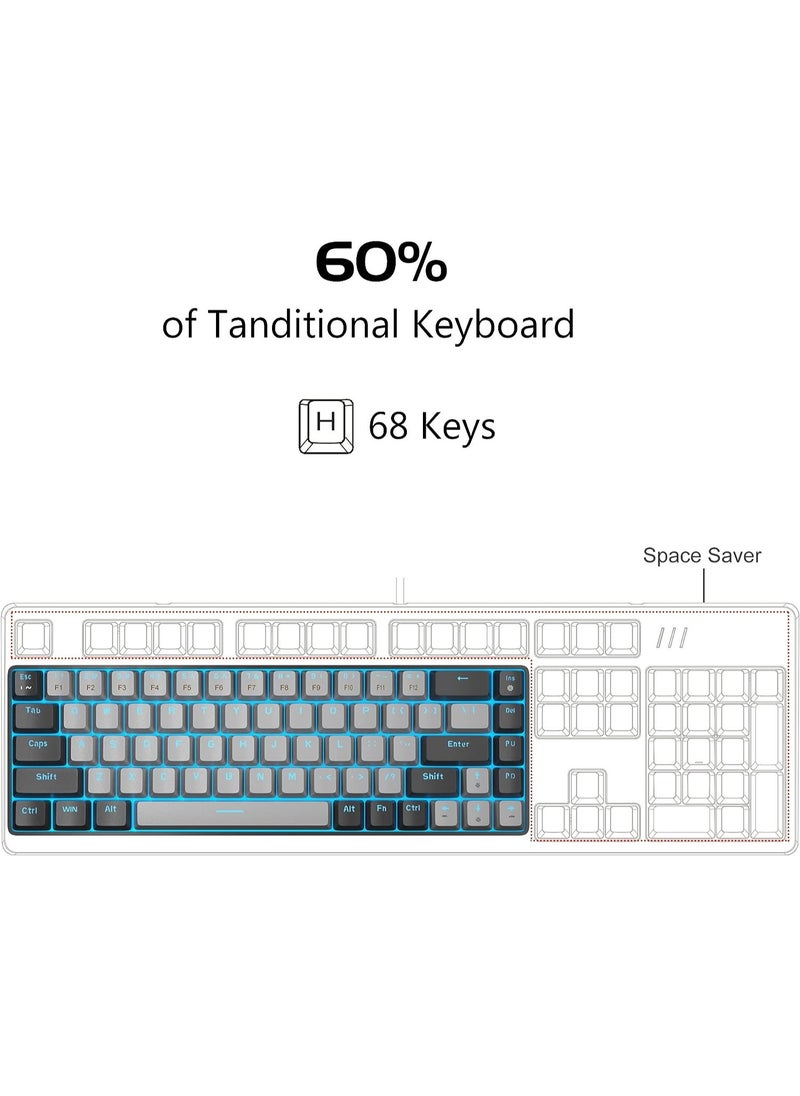 MageGee Portable 60% Mechanical Gaming Keyboard, MK-Box LED Backlit Compact 68 Keys Mini Wired Office Keyboard with Blue Switch for Windows Laptop PC Mac - Black/Gray