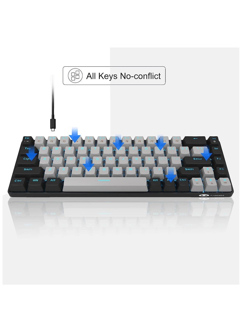 MageGee Portable 60% Mechanical Gaming Keyboard, MK-Box LED Backlit Compact 68 Keys Mini Wired Office Keyboard with Blue Switch for Windows Laptop PC Mac - Black/Gray