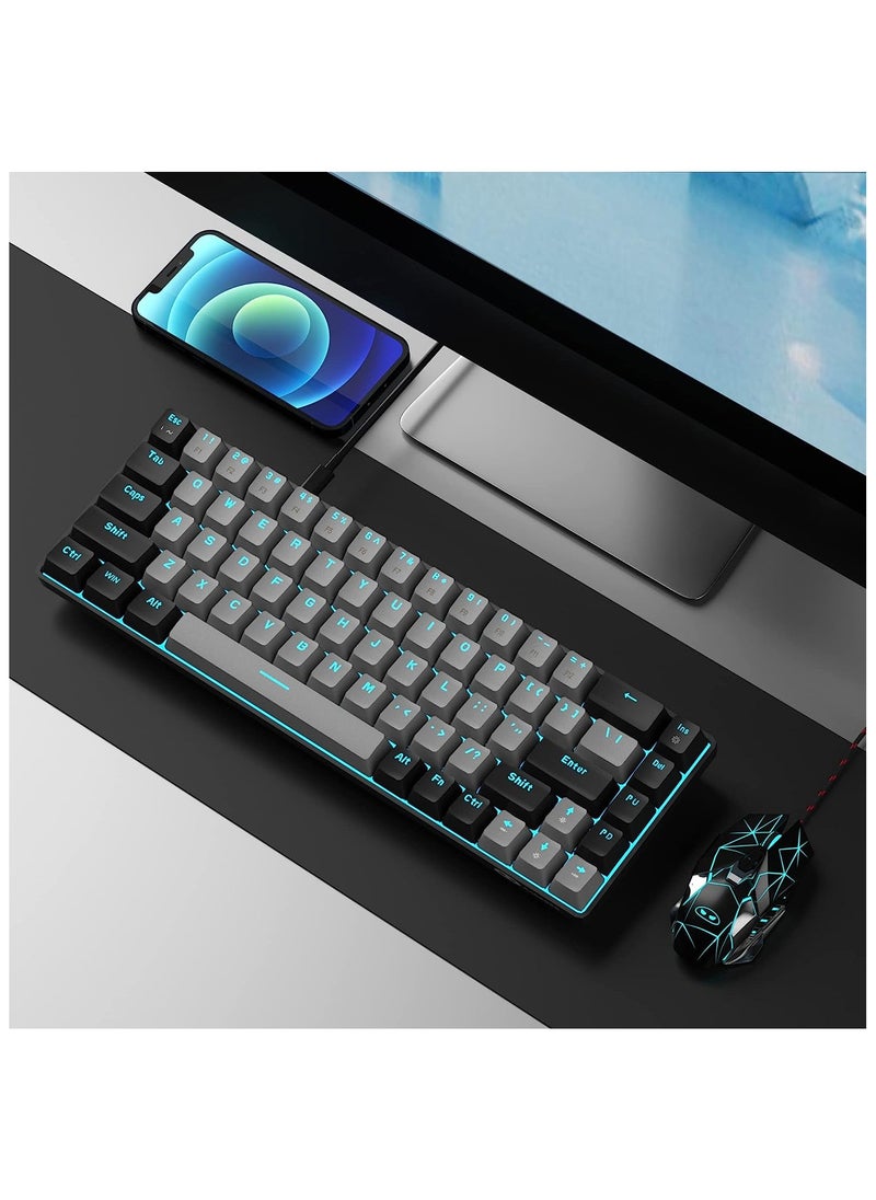 MageGee Portable 60% Mechanical Gaming Keyboard, MK-Box LED Backlit Compact 68 Keys Mini Wired Office Keyboard with Blue Switch for Windows Laptop PC Mac - Black/Gray