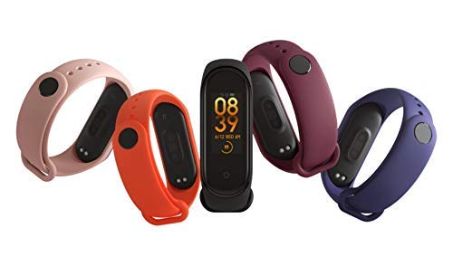 INEFABLE Mi Band 3 and 4 Straps Original for Mi Band M3 and M4 Wristband Strap Soft Silicone Adjustable Band Strap-Black-Blue-Wine-Red-Peach-Pack of 5 - Image 1