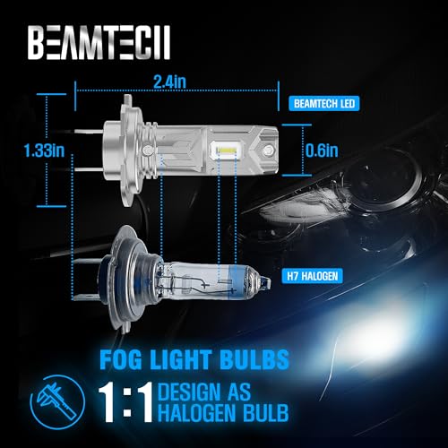 BEAMTECH H7 Bulbs,H7 Light Bulb Plug and Play No Adapter Required 1:1 Size 6500K White Fog Light Bulb of 2 - Image 3