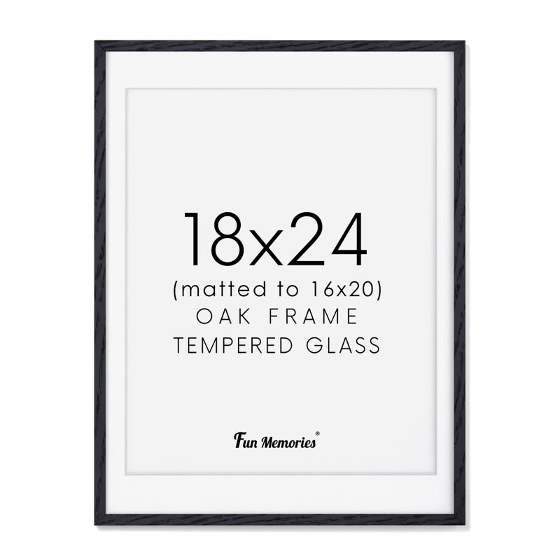18x24 Black Picture Frame Solid Oak Wood Frame 18x24 Set of 1 18 x 24 Black Poster Frame Large 18x24 Frame with Real Glass Matted to 16x20 18x24 Art Frame for Wall