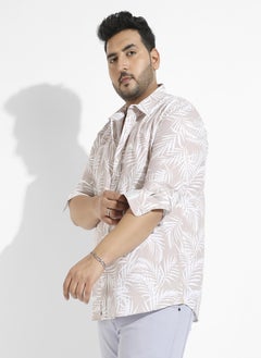 Instafab Plus Men's Beige Pinstriped Shirt  - Image 3