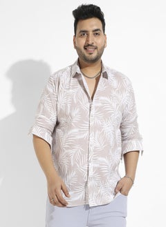 Instafab Plus Men's Beige Pinstriped Shirt  - Image 2