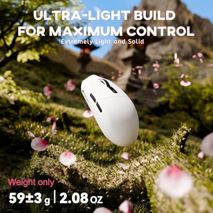 rayihni G3 WIRELESS GAMING MOUSE, 25000 DPI, PIXART SENSOR PAW3311, 59G SUPERLIGHT, 80 MILLION CLICKS, 500MAH BATTERY G305 GAMER MOUSE, BLUETOOTH/2.4G/WIRED, FOR PC/MAC, WHITE - Image 3