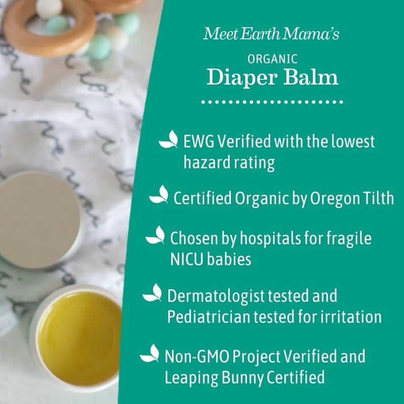 Earth Mama بلسم حفاضات إيرث ماما العضوي 2 أونصة | كريم حفاضات للأطفال | معتمد من EWG، خالي من البترول والعطور الصناعية مع الكالندولا للبشرة الحساسة (4 عبوات) - Image 5