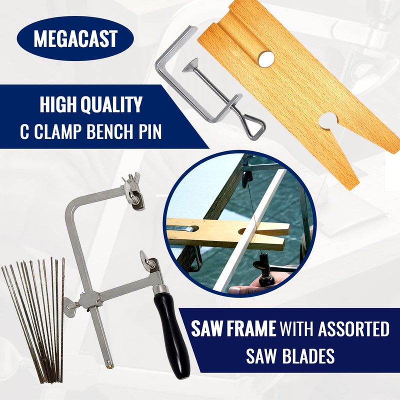 Megacast 3 in 1 Professional Jeweler's Saw Set Saw Frame 144 Blades Wooden Pin Clamp Wood Metal - Image 4
