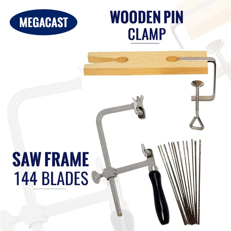 Megacast 3 in 1 Professional Jeweler's Saw Set Saw Frame 144 Blades Wooden Pin Clamp Wood Metal - Image 2