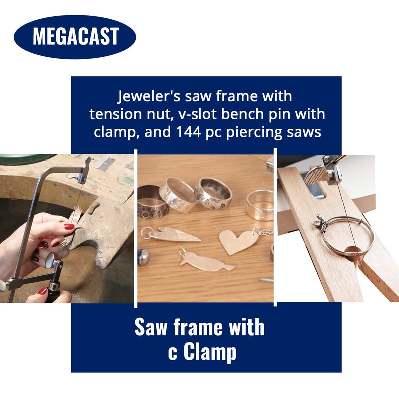 Megacast 3 in 1 Professional Jeweler's Saw Set Saw Frame 144 Blades Wooden Pin Clamp Wood Metal - Image 5