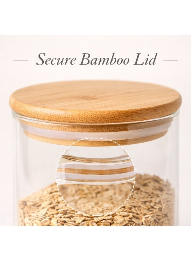 Honey Bee 500ML Round Glass Jars Set of 3 with Bamboo Stand – Airtight Food Storage Containers, Clear Glass Canisters with Wooden Lids for Kitchen, Spices, Snacks & Dry Food - Image 4