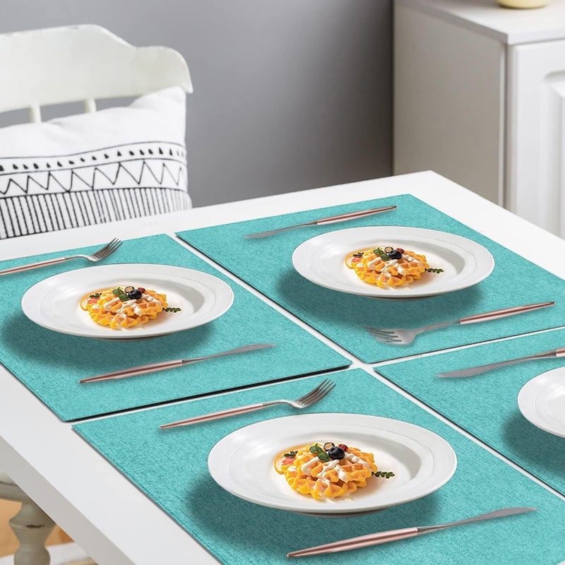 LANDVIEW Cloth Placemats Set of 6, Cotton Linen Blend Machine Washable Durable Linen Table Mats, Heat Resistant Placemats Wrinkle Free Place Mats for Dining Table, Easy to Clean (Teal, 6) - Image 4
