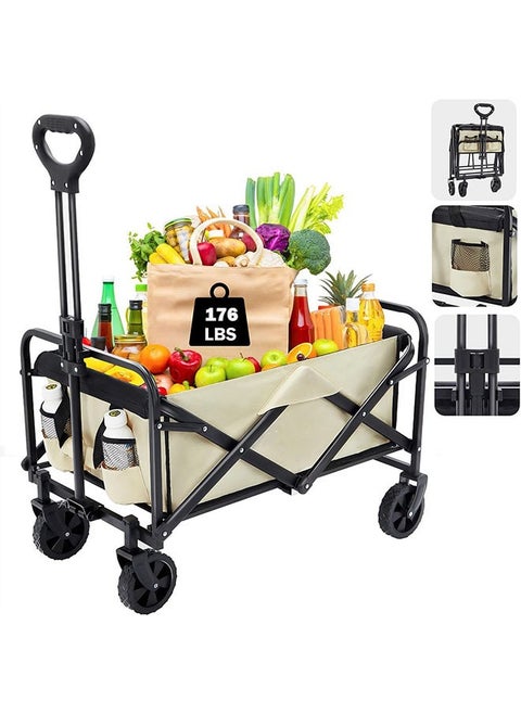 Outdoor Utility Wagon, Picnic Trolley Duty Collapsible Folding Outdoor Cart, Folding Garden Portable Hand Cart with Adjustable Handles Suit,Use for Shopping and Park Picnic Beach Trip Camping