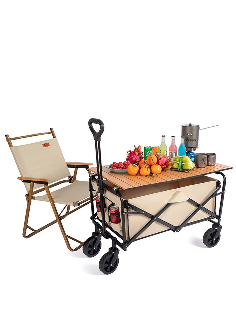 Arabest - Outdoor Utility Wagon, Picnic Trolley Duty Collapsible Folding Outdoor Cart, Folding Garden Portable Hand Cart with Adjustable Handles Suit,Use for Shopping and Park Picnic Beach Trip Camping - Image 1