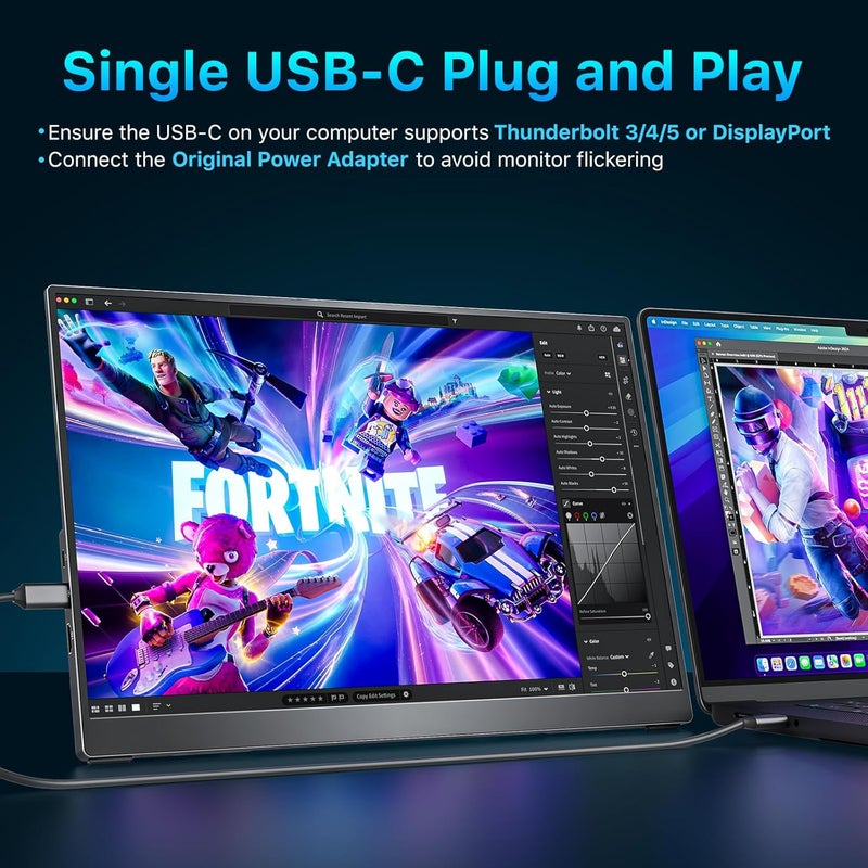 cocopar Portable Monitor 16 inch 2.5K QHD 120Hz 110% sRGB Travel Monitor with Speaker HDMI USB-C Second Screen for Laptop MacBook Surface PC Xbox PS4/5, VESA Mountable, with Kickstand - Image 2