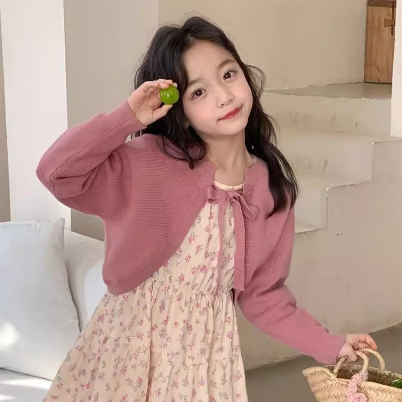 Girls dress Spring and Autumn New Childrens Floral Skirt Knitted Coat Early Spring Floral Skirt Western Style ◆◇Sweater jacket◆◇
