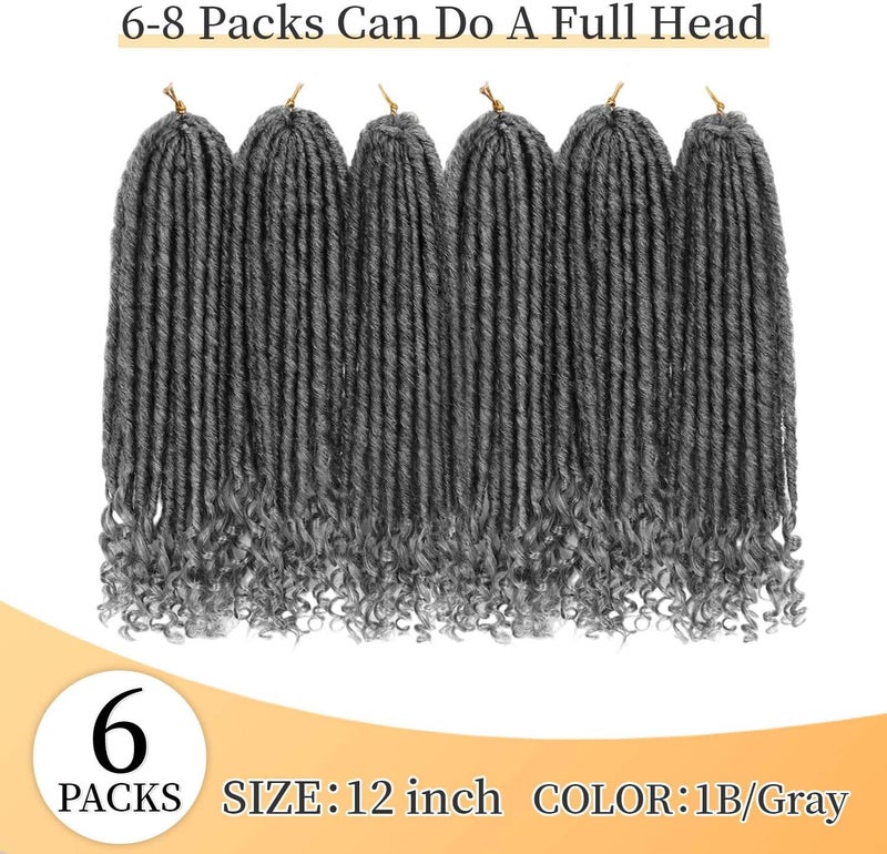 MODERN QUEEN Goddess Locs Crochet Hair 6 Packs 12 Inch Straight Faux Locs Crochet Hair for Black Women, Crochet Pre-Looped Curly Hair Soft Faux Locs Synthetic Braiding Hair Extensions (12 Inch, 6 Packs, 1B-Gray#) - Image 3