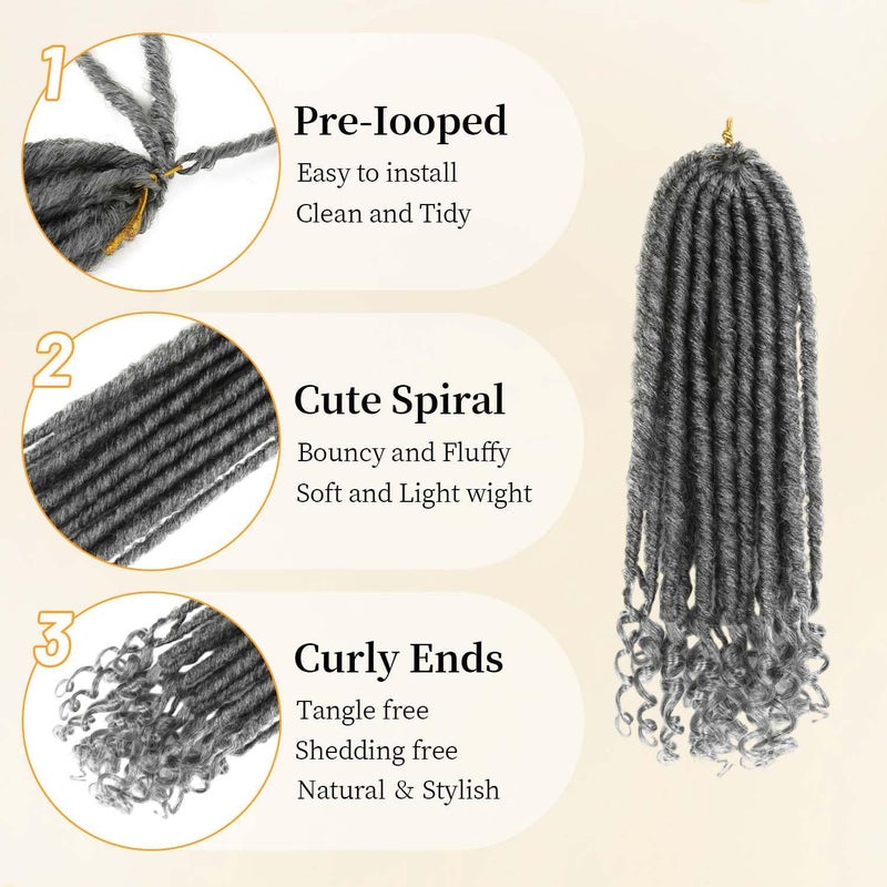 MODERN QUEEN Goddess Locs Crochet Hair 6 Packs 12 Inch Straight Faux Locs Crochet Hair for Black Women, Crochet Pre-Looped Curly Hair Soft Faux Locs Synthetic Braiding Hair Extensions (12 Inch, 6 Packs, 1B-Gray#) - Image 5